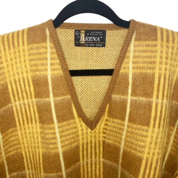VINTAGE Arena 1960's Mohair Plaid Eclectic Grandpa V Neck Sweater - Picture 3 of 7